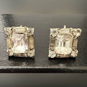 Vintage Clear Crystal Square Screw Back Earrings - Women Jewelry
